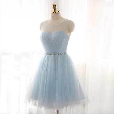 Light Sky Blue Short Prom Dress Sleeveless Open Back Scoop Homecoming Dresses WK909
