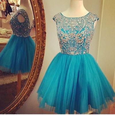 Blue Short Prom Dresses Homecoming Gowns Fitted Party Dress Sparkly Cocktail Dress WK898