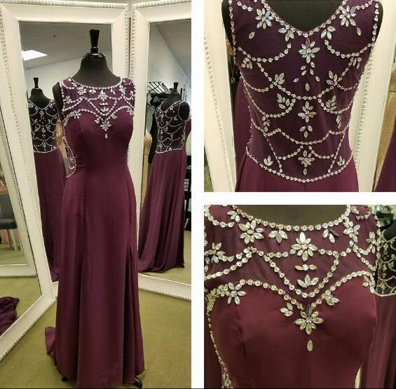 Modest Burgundy Sleeveless Long Chiffon Prom Dress WK388