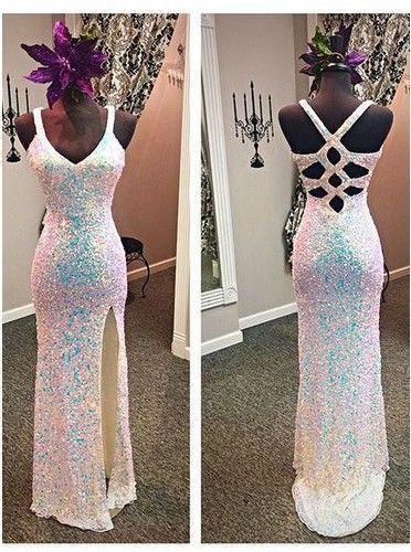 Sexy Sequins Mermaid Sweetheart Sleeveless with Slit Criss Cross Long Evening Dresses WK998