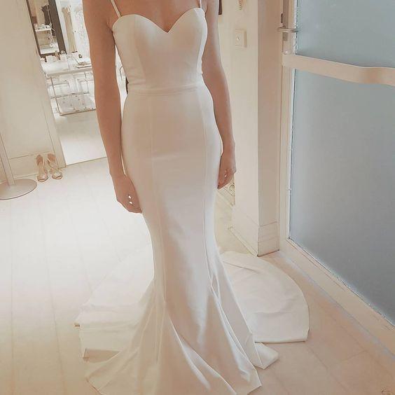 2024 Sexy Spaghetti Straps White Mermaid Custom Made Prom Party Dress Wedding Dress WK760