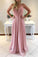 Charming A-Line Spaghetti Straps Sweetheart Pink Long Chiffon Prom Dress WK426