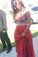 Two Piece Halter Burgundy Sleeveless Prom Dresses Sparkle Formal Dress For Teens WK937