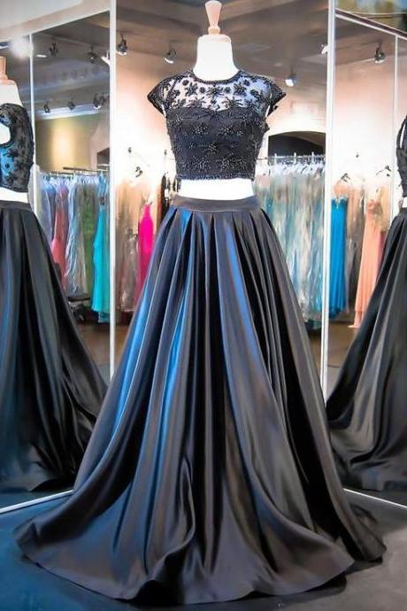 New Style Ball Gown Two Pieces Fashion Black Sweet 16 Gown Prom Dress for Spring Teens WK124
