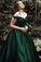 A-Line Ball Gown Off the Shoulder Green Sleeveless Sweetheart Lace Satin Prom Dresses WK555