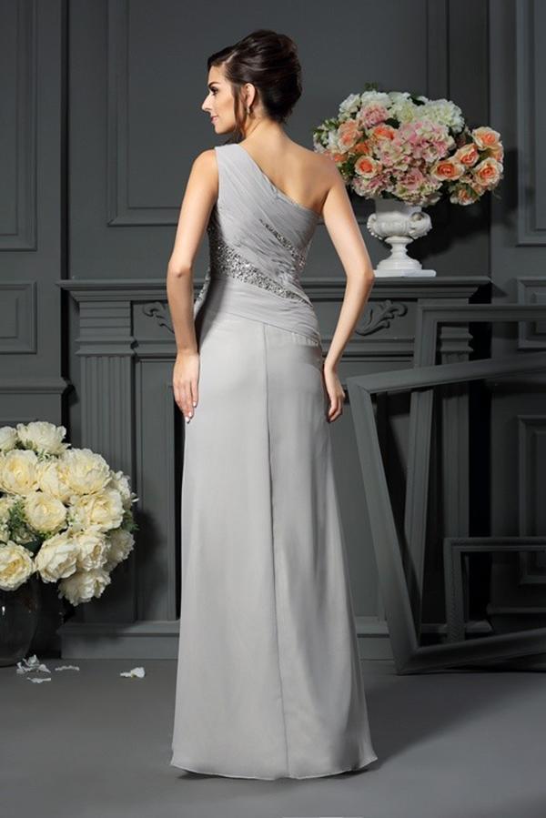 Elegant A-Line Grey One Shoulder Sleeveless Beads Slit Chiffon Mother of the Bride Dresses WK224
