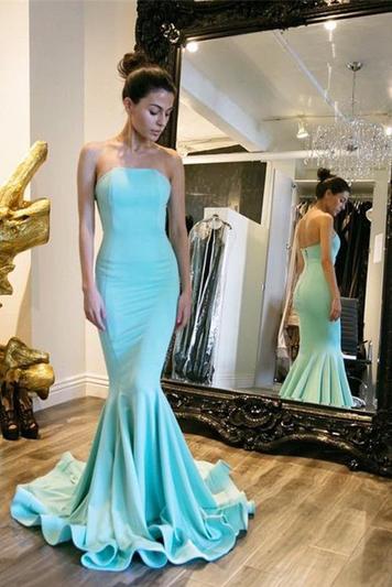 Sexy Elegant Strapless Mermaid Backless Long Green Backless Sleeveless Prom Dresses WK251