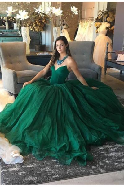 Elegant Green Ball Gown Sweetheart Strapless Sleeveless Quinceanera Prom Dresses WK479