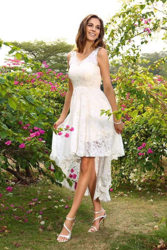 A-Line Princess V-Neck Lace Sleeveless Asymmetrical Lace High Low Bridesmaid Dresses WK286