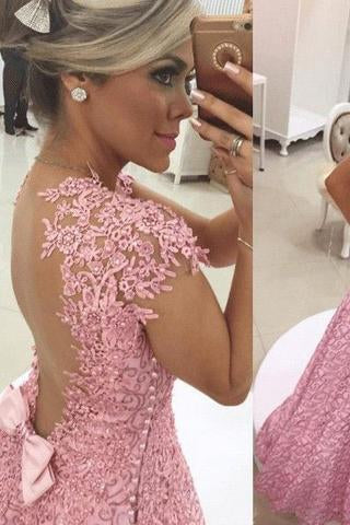 Gorgeous A-line Sweetheart Short Sleeve Backless Sweetheart Cheap Lace Prom Dresses uk PD0084