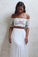 A-Line Long Lace Ivory Chiffon Off the Shoulder Short Sleeve Two Pieces Wedding Dresses WK383