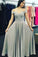 A-Line Off-the-Shoulder Open Back Sweetheart Grey Chiffon Prom Dresses with Appliques WK229