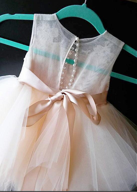 Cheap Tulle Flower Girl Dress with Lace Cute Flower Girl Dress with Bow Belt WK886
