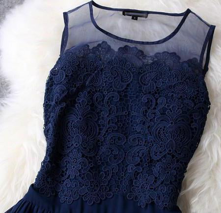 A-line Princess Mini Blue Scoop Sweet Sleeveless Crew Homecoming Dresses with Lace WK962