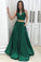 A Line Two Piece Satin V-neck Green Princess Floor-length with Pockets Prom Dresses WK619