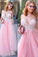 Pink Tulle Scoop Neck Princess Sweetheart Floor-length with Appliques Lace Prom Dresses WK807