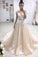 A-line Tulle Scoop White Lace Appliqued Gold Sash Short Sleeves Chapel Train Prom Dresses WK154