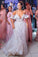 A-Line Cold Shoulder Lace V Neck V Back Tulle Beach Wedding Dress with Ruffles Appliques WK204