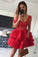 A-Line Straps Short Red Satin Sweetheart Sleeveless Cute Graduation Homecoming Dress WK230