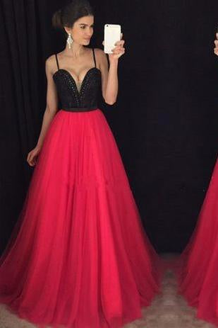 Attractive Black and Red Sweetheart Neck Long Prom Gown with Beading WK423