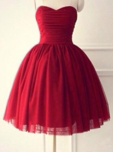 Hot-selling Sweetheart Sleeveless Knee-Length Red Homecoming Dress Ruched WK472
