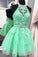 Sexy Halter Tulle Short New Arrival Appliques Cute Mini Homecoming Dress WK97