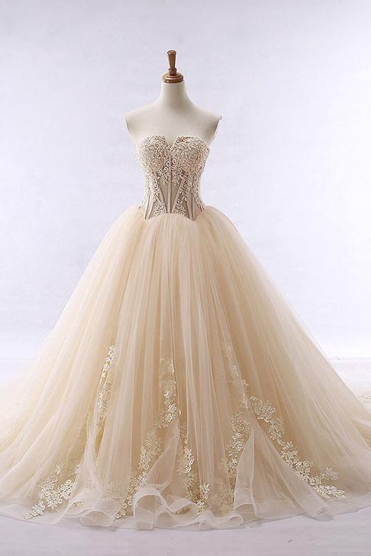 Chic Ball Gowns Strapless Sweetheart Tulle Lace up Modest Cheap Lace Long Prom Dresses WK326