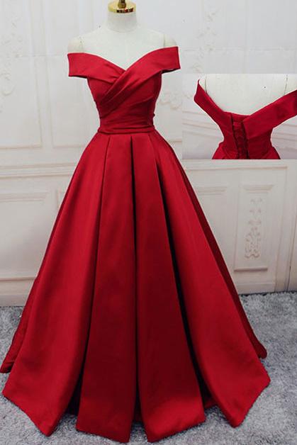 Gorgeous Red Off Shoulder Sweetheart Sleeveless Long Lace up Prom Dresses WK364