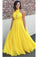 Princess Chiffon A-line Halter Long Yellow Backless Sleeveless Prom Dresses WK423