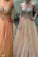 A-Line V-Neck Rhinestone Sleeveless Floor-Length Tulle Zipper-up Prom Dresses WK613