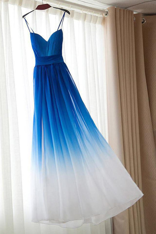 Royal Blue White Ombre Long Bridesmaid Dress A-line Sweetheart Chiffon Prom Dresses WK340