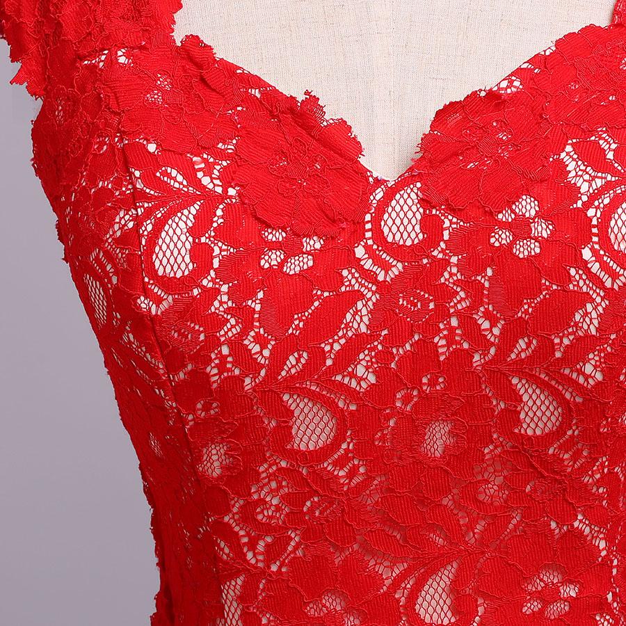 Elegant Red Sweetheart Mermaid Lace Cap Sleeve Open Back Prom Dress Party Dresses WK175