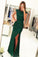 Mermaid Dark Green Open Back Long Cap Sleeves Split-Front Prom Dresses with Sequins WK255