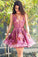 A-Line V-Neck Sleeveless Short Grape Tulle Short Cute Homecoming Dress with Appliques WK231