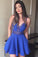 A-Line V Neck Royal Blue Spaghetti Straps Homecoming Dresses with Pockets WK814
