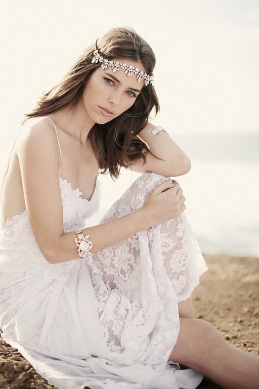 Stunning Backless White Lace Boho Spaghetti Straps Chiffon Beach Lace Lining Wedding Dress WK804