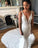 Mermaid Deep V Neck Backless Sweep Train Wedding Dresses with Lace Appliques WK847