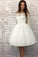 Chic Off the Shoulder Half Sleeves Ivory Lace Short Tulle Homecoming Dresses WK938